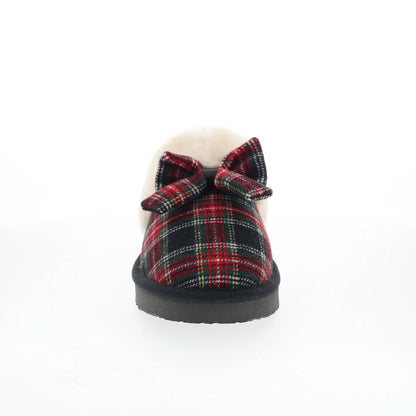 Minnetonka Bow Scuff 4000620 Womens Red Canvas Clogs Slippers Shoes