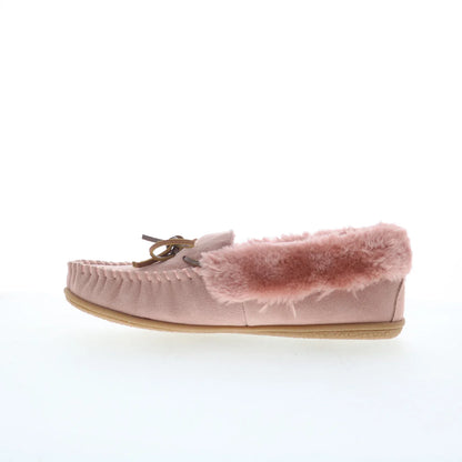 Minnetonka Camp Collar Moc 40798 Womens Pink Suede Moccasin Slippers Shoes