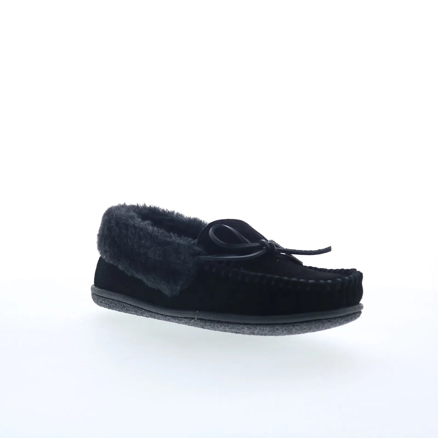 Minnetonka Camp Collar Moc 40799 Womens Black Suede Moccasin Slippers Shoes