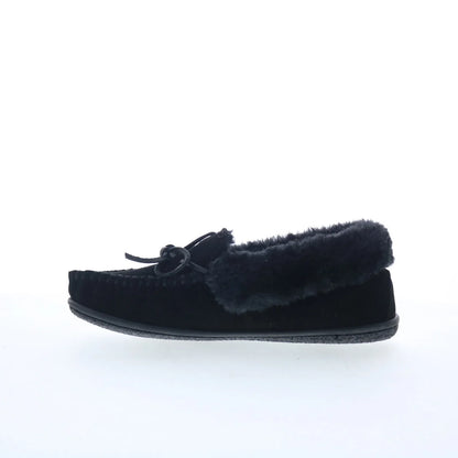 Minnetonka Camp Collar Moc 40799 Womens Black Suede Moccasin Slippers Shoes