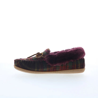 Minnetonka Camp Collar Moc 44614 Womens Red Canvas Moccasin Slippers Shoes