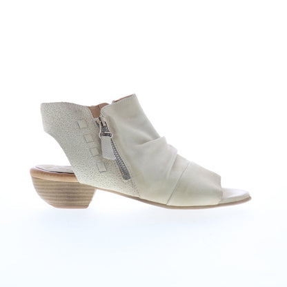 Miz Mooz Carla Womens Beige Leather Zipper Heeled Sandals Shoes