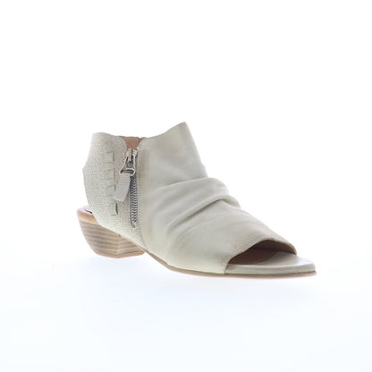 Miz Mooz Carla Womens Beige Leather Zipper Heeled Sandals Shoes