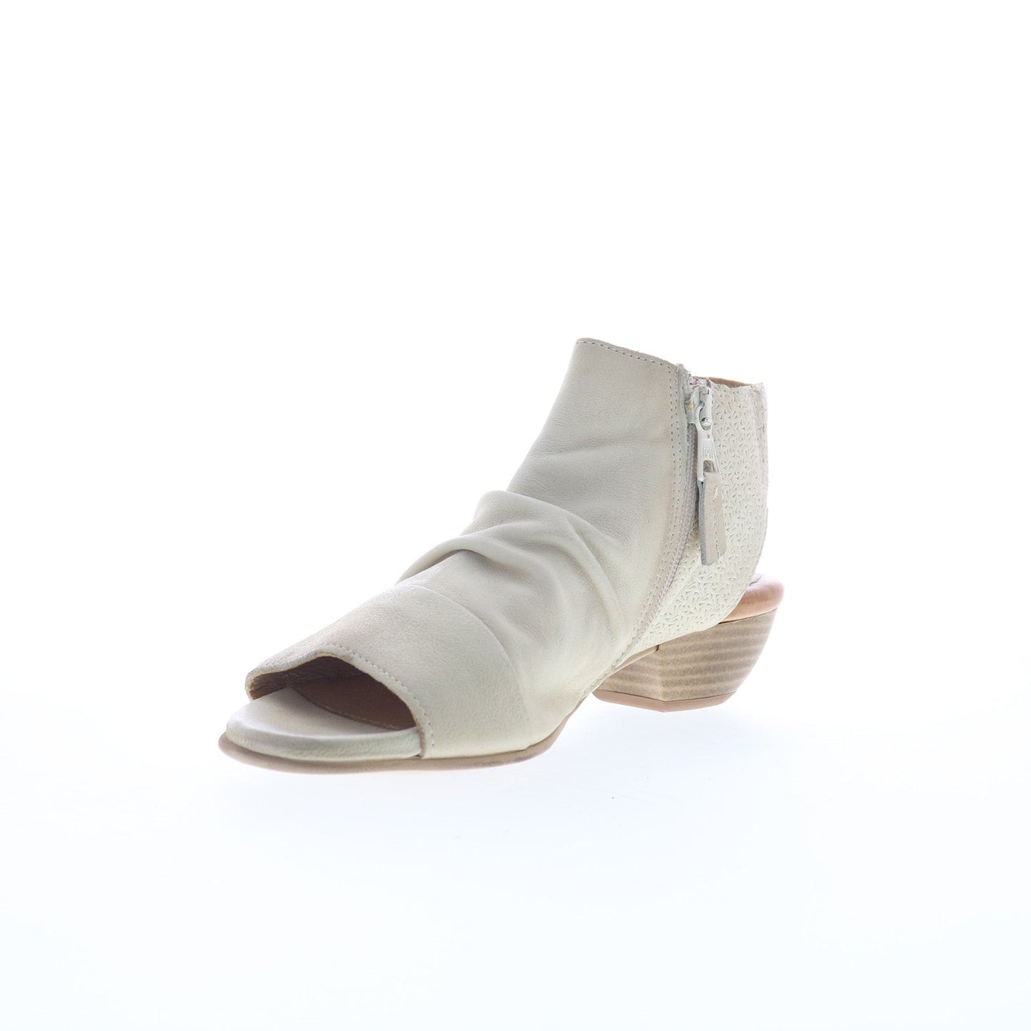 Miz Mooz Carla Womens Beige Leather Zipper Heeled Sandals Shoes
