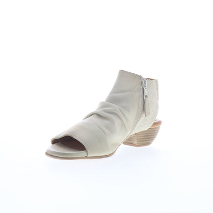 Miz Mooz Carla Womens Beige Leather Zipper Heeled Sandals Shoes