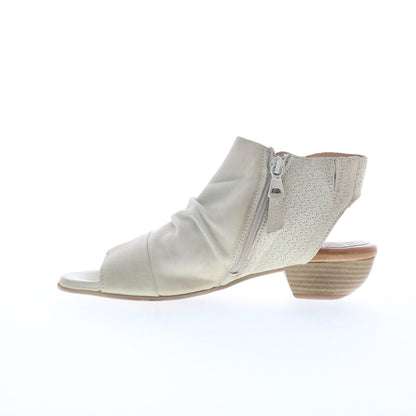 Miz Mooz Carla Womens Beige Leather Zipper Heeled Sandals Shoes