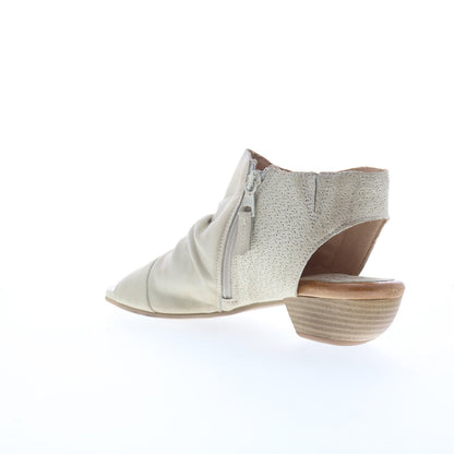 Miz Mooz Carla Womens Beige Leather Zipper Heeled Sandals Shoes
