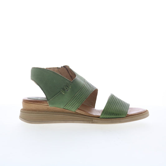 Miz Mooz Cece Womens Green Leather Zipper Wedges Sandals Shoes