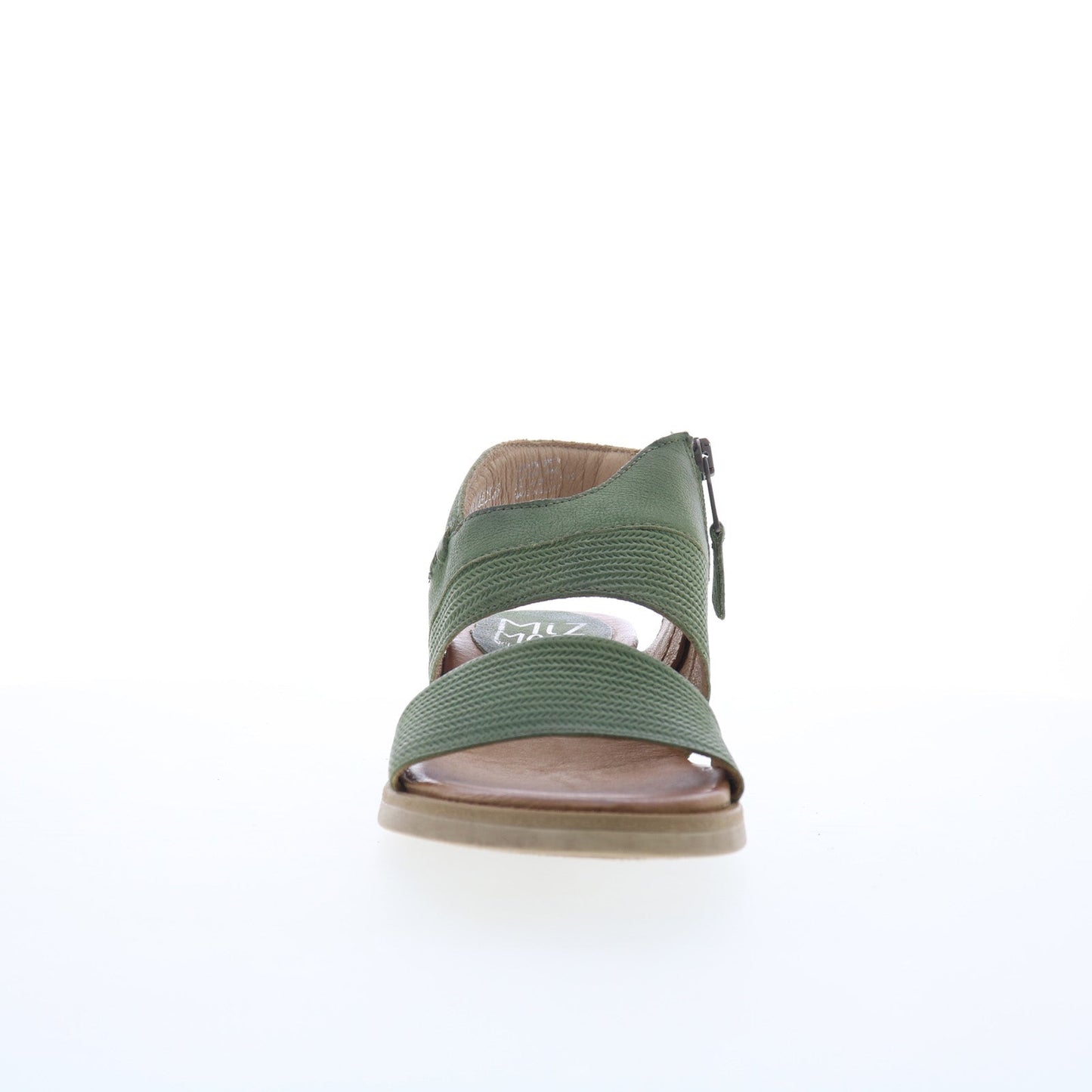Miz Mooz Cece Womens Green Leather Zipper Wedges Sandals Shoes