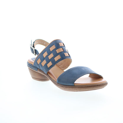 Miz Mooz Constance Womens Blue Leather Hook & Loop Strap Sandals Shoes