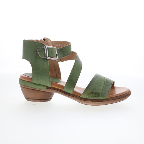 Miz Mooz Coolidge Womens Green Leather Hook & Loop Heeled Sandals Shoes