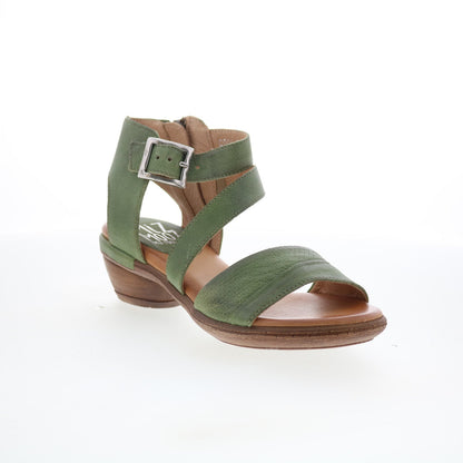 Miz Mooz Coolidge Womens Green Leather Hook & Loop Heeled Sandals Shoes