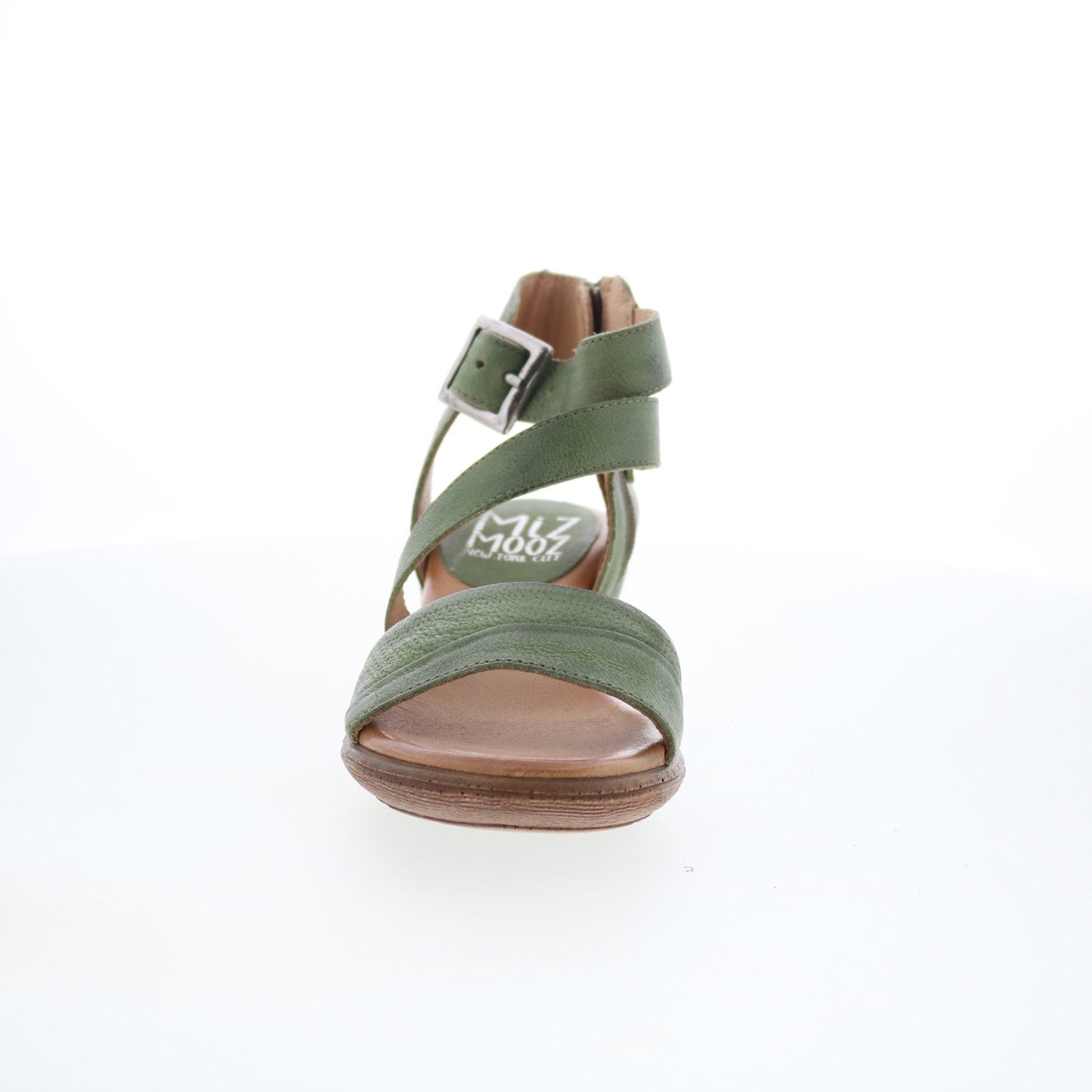 Miz Mooz Coolidge Womens Green Leather Hook & Loop Heeled Sandals Shoes