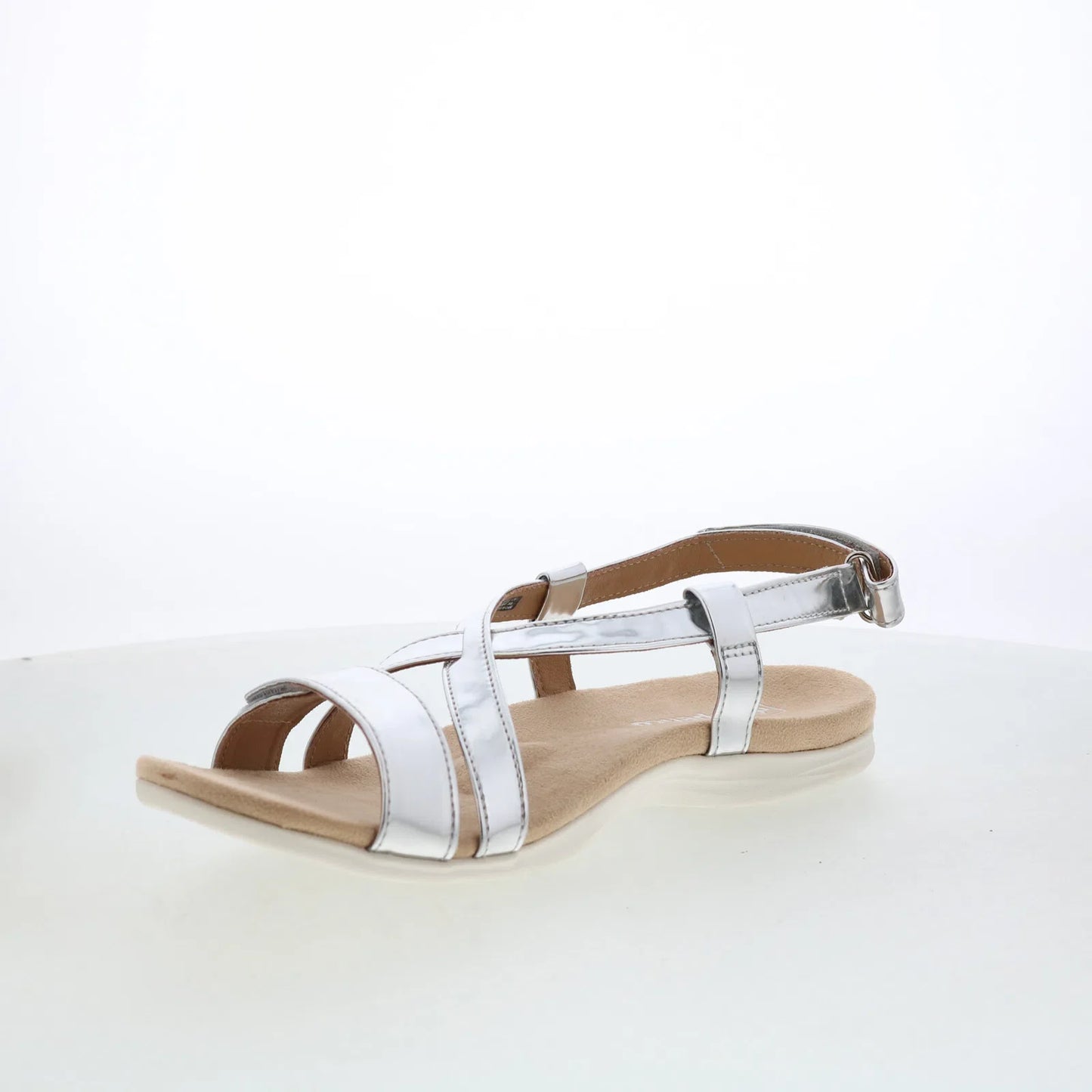 Spenco Cross-Strap Chrome SP1034CSR Womens Silver Strap Sandals Shoes