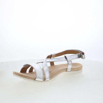 Spenco Cross-Strap Chrome SP1034CSR Womens Silver Strap Sandals Shoes