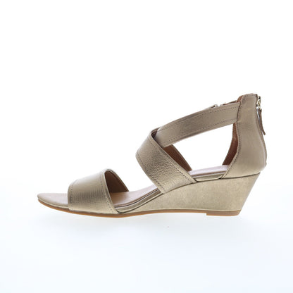 Comfortiva Rabea CT0011973 Womens Gold Leather Zipper Wedges Sandals Shoes