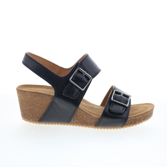 Comfortiva Erlina CT00495 Womens Black Wide Leather Wedges Sandals Shoes