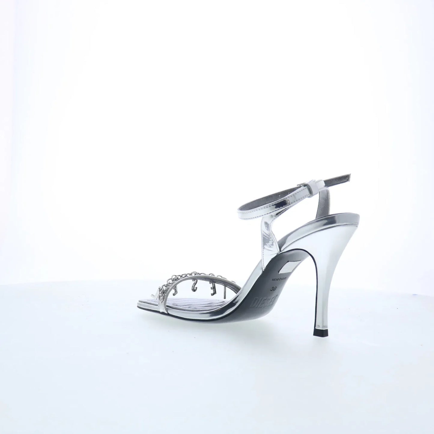 Diesel D-Vina SDL Y03303-P2345-T9002 Womens Silver Strap Heels Shoes