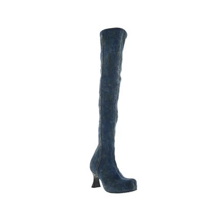 Diesel D-Woodstock TBT Womens Blue Canvas Zipper Knee High Boots