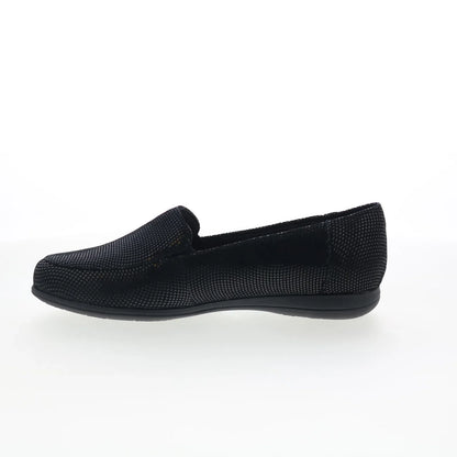 Trotters Deanna T2055-004 Womens Black Leather Slip On Loafer Flats Shoes