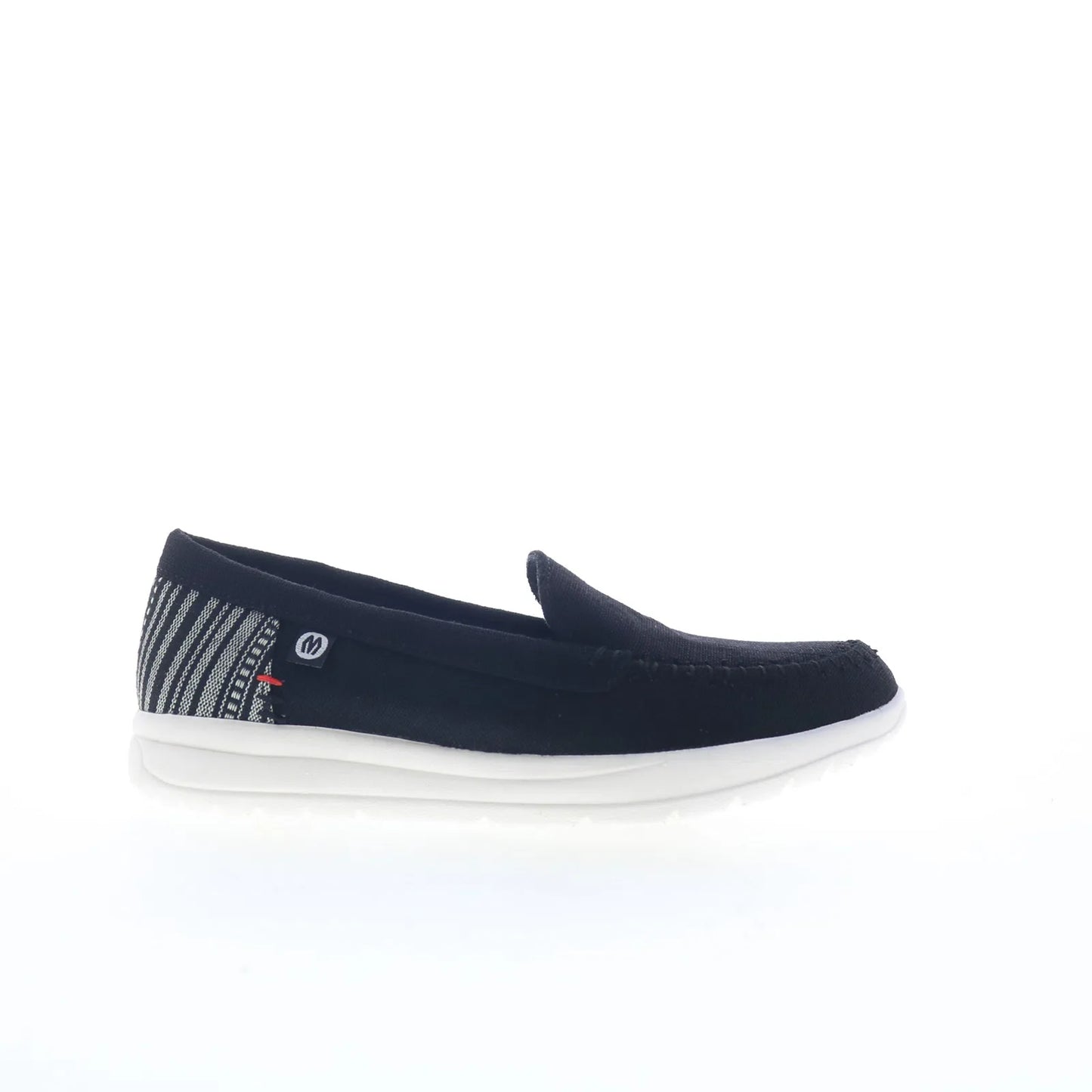 Minnetonka Discover 61060 Womens Black Canvas Slip On Loafer Flats Shoes