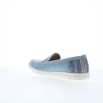Minnetonka Discover 61065 Womens Blue Canvas Slip On Loafer Flats Shoes