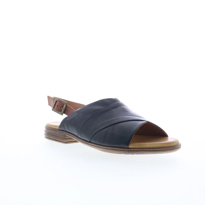 Miz Mooz Dorothy Womens Black Leather Hook & Loop Slingback Sandals Shoes
