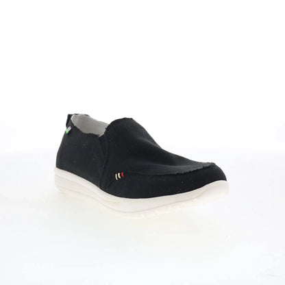 Minnetonka Expanse 61080 Womens Black Canvas Slip On Loafer Flats Shoes
