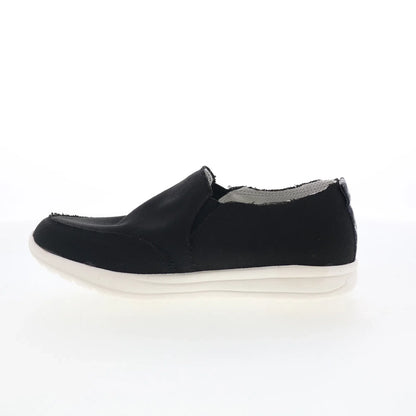 Minnetonka Expanse 61080 Womens Black Canvas Slip On Loafer Flats Shoes