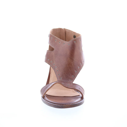 Bed Stu Sona F387018 Womens Brown Leather Zipper Heeled Sandals Shoes