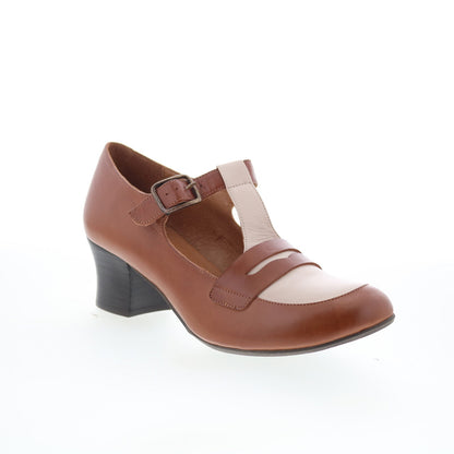 Miz Mooz Fancie Womens Brown Leather Hook & Loop Pumps Heels Shoes
