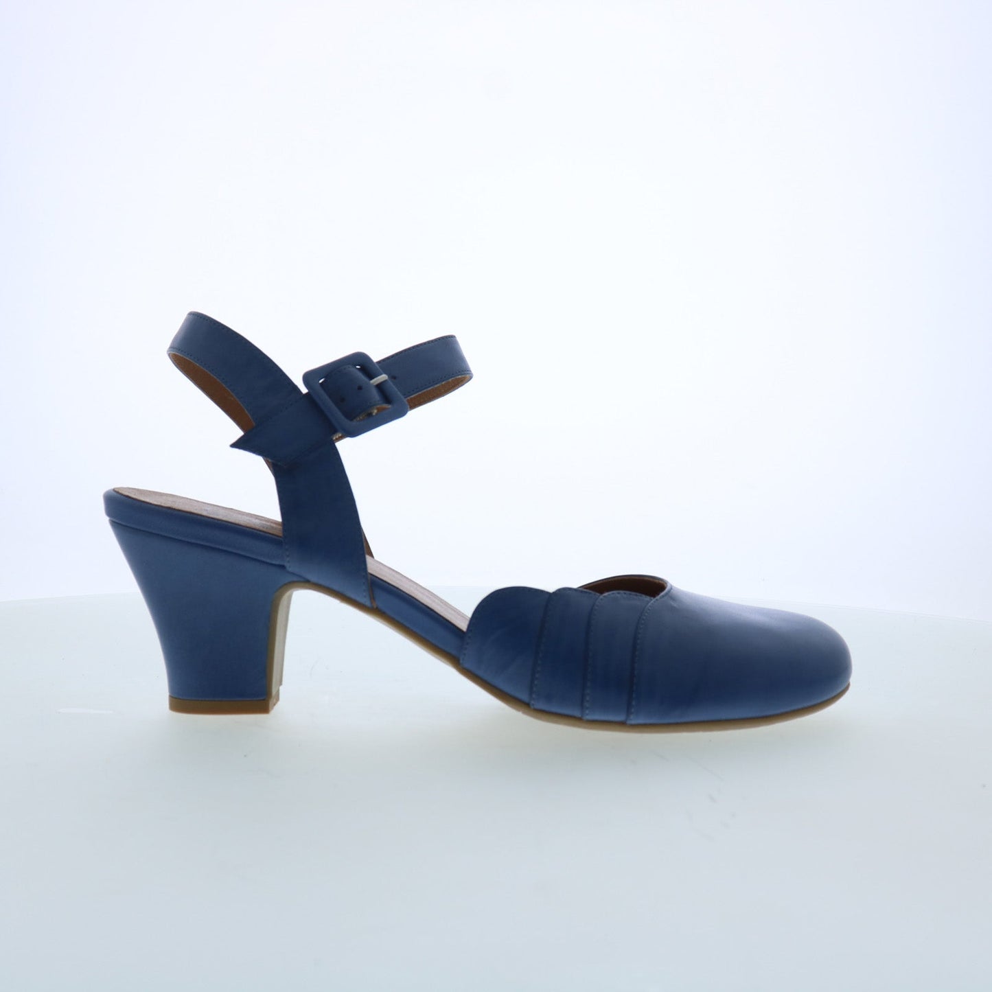Miz Mooz Faren Womens Blue Leather Hook & Loop Strap Heels Shoes