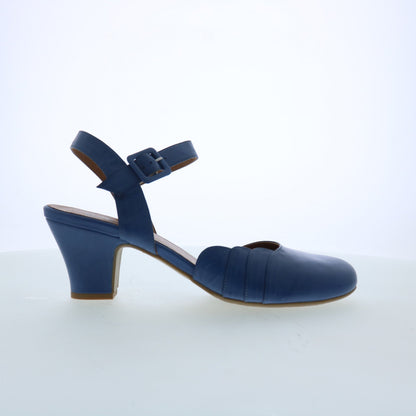 Miz Mooz Faren Womens Blue Leather Hook & Loop Strap Heels Shoes