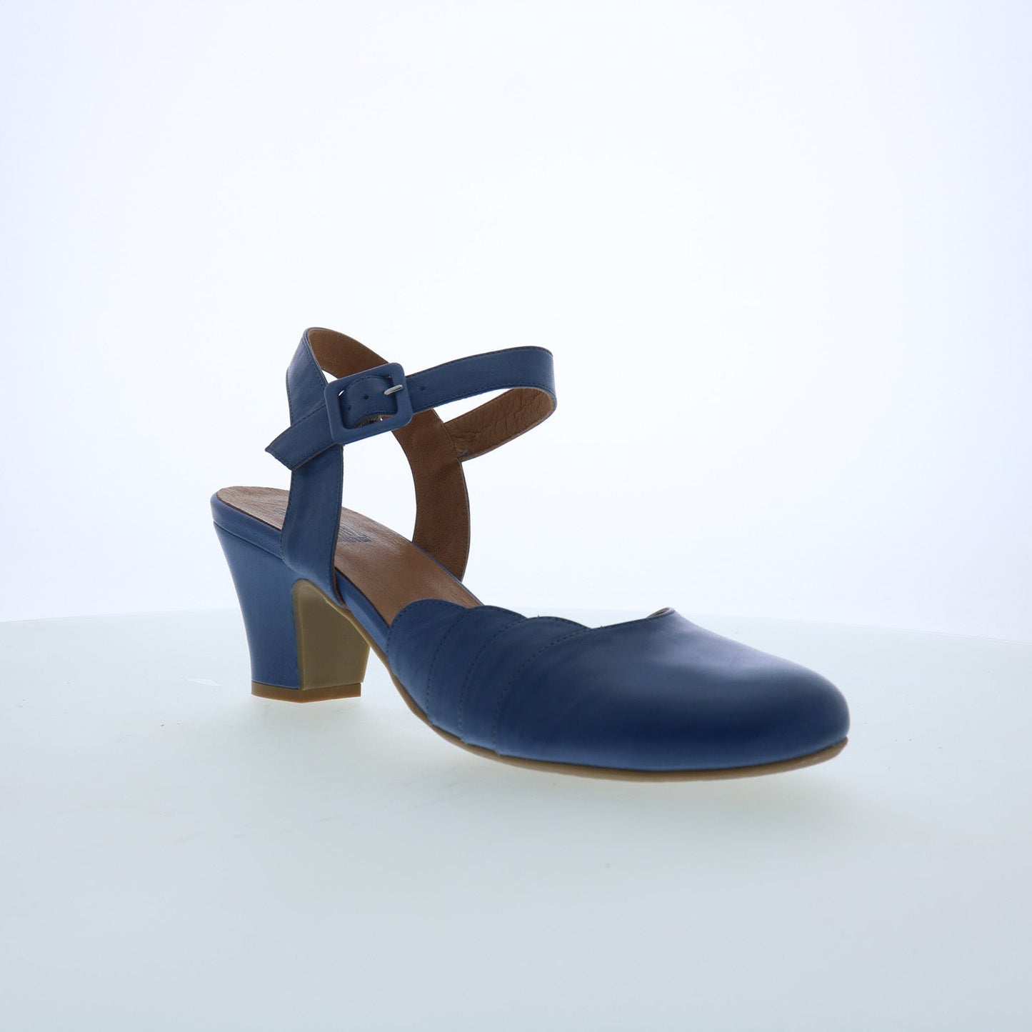 Miz Mooz Faren Womens Blue Leather Hook & Loop Strap Heels Shoes