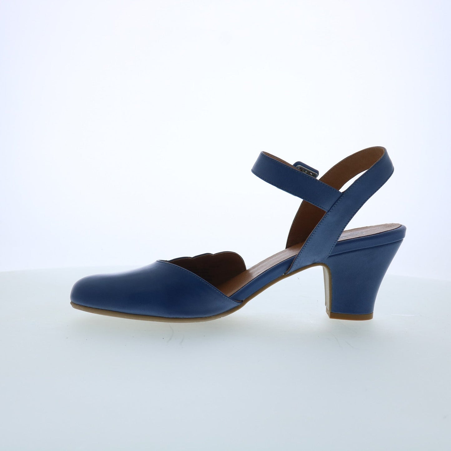Miz Mooz Faren Womens Blue Leather Hook & Loop Strap Heels Shoes