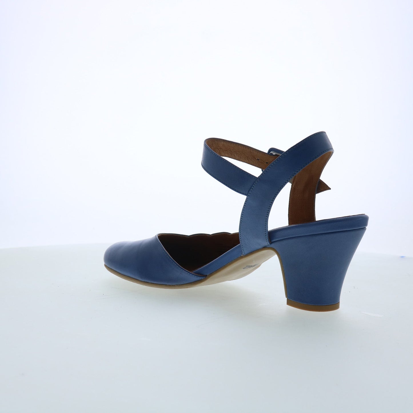 Miz Mooz Faren Womens Blue Leather Hook & Loop Strap Heels Shoes