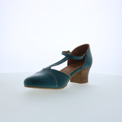Miz Mooz Fernie Womens Blue Leather Hook & Loop Strap Heels Shoes