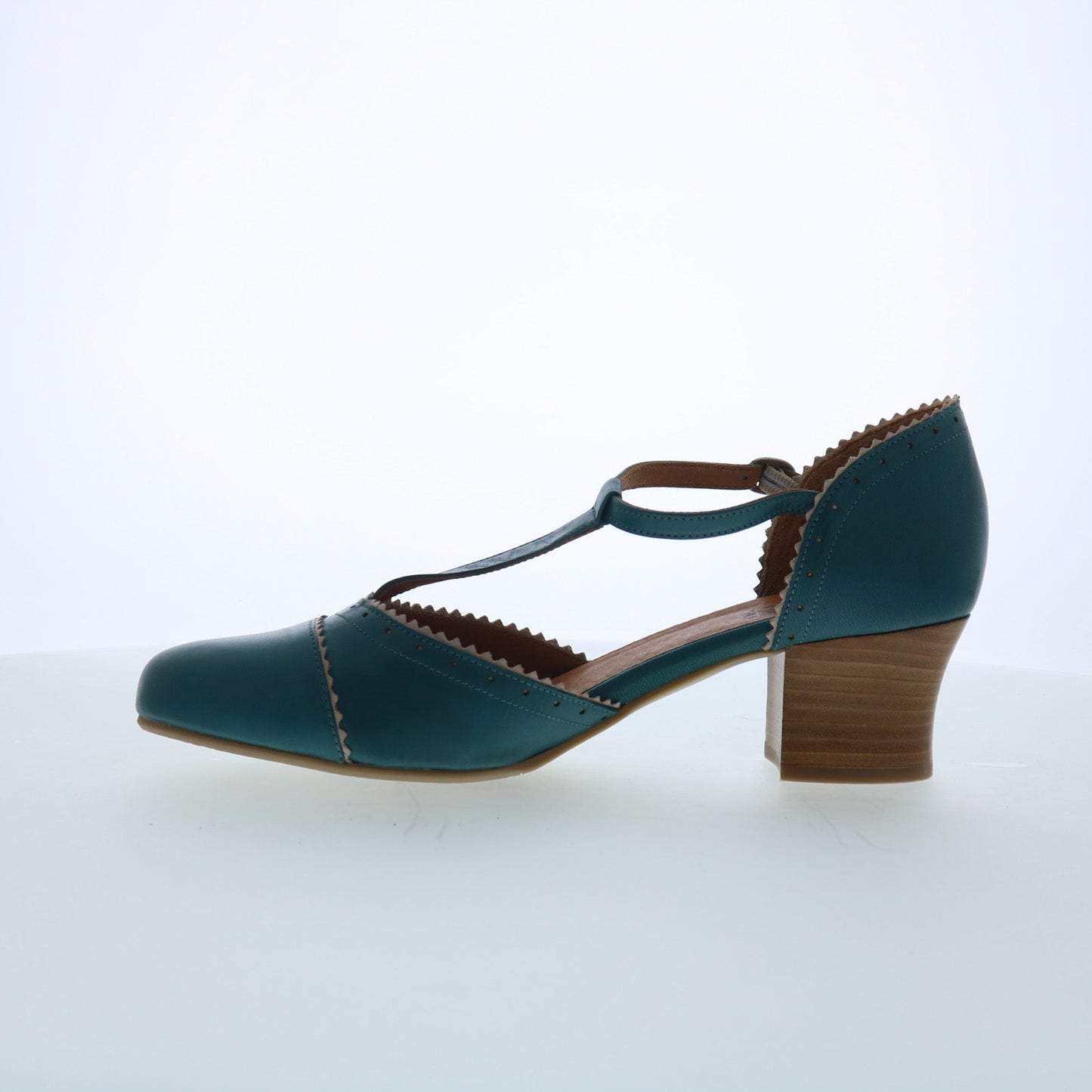 Miz Mooz Fernie Womens Blue Leather Hook & Loop Strap Heels Shoes