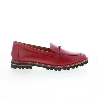 Trotters Fiora T2361-600 Womens Red Leather Slip On Loafer Flats Shoes