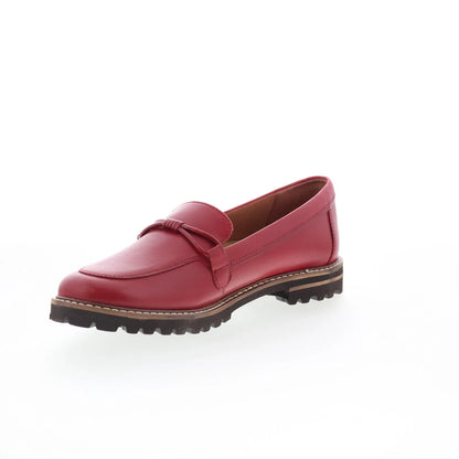 Trotters Fiora T2361-600 Womens Red Leather Slip On Loafer Flats Shoes