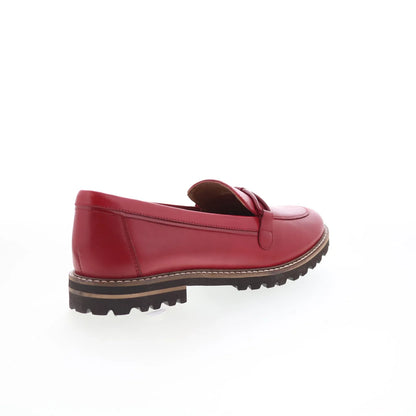 Trotters Fiora T2361-600 Womens Red Leather Slip On Loafer Flats Shoes