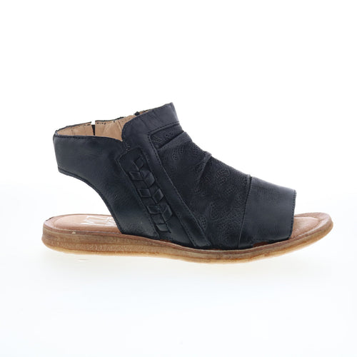 Miz Mooz Flaire Womens Black Leather Zipper Strap Sandals Shoes