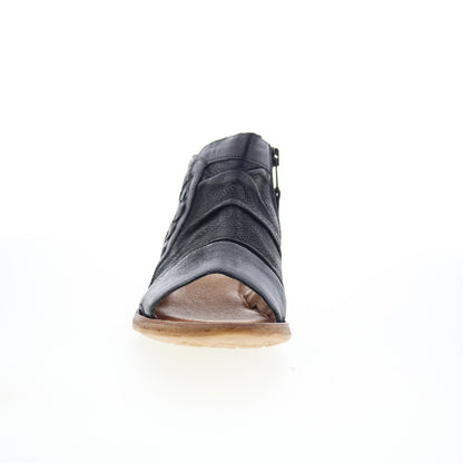 Miz Mooz Flaire Womens Black Leather Zipper Strap Sandals Shoes