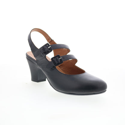 Miz Mooz Francie Womens Black Leather Hook & Loop Pumps Heels Shoes