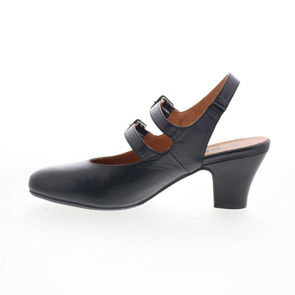 Miz Mooz Francie Womens Black Leather Hook & Loop Pumps Heels Shoes