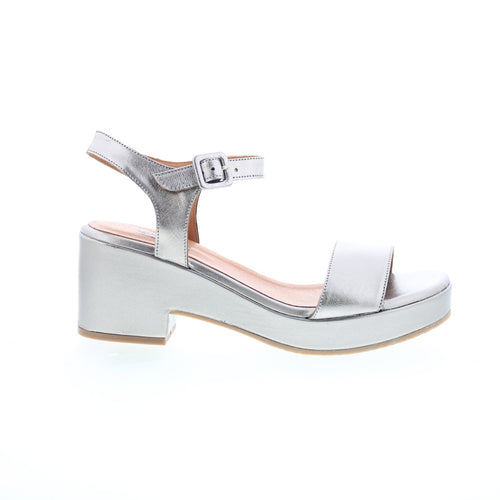 Miz Mooz Gillie Womens Silver Leather Hook & Loop Heeled Sandals Shoes