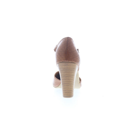 Miz Mooz Jay-Eu Womens Brown Leather Hook & Loop Strap Heels Shoes