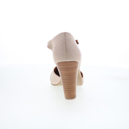 Miz Mooz Jay-Eu Womens Beige Leather Hook & Loop Strap Heels Shoes
