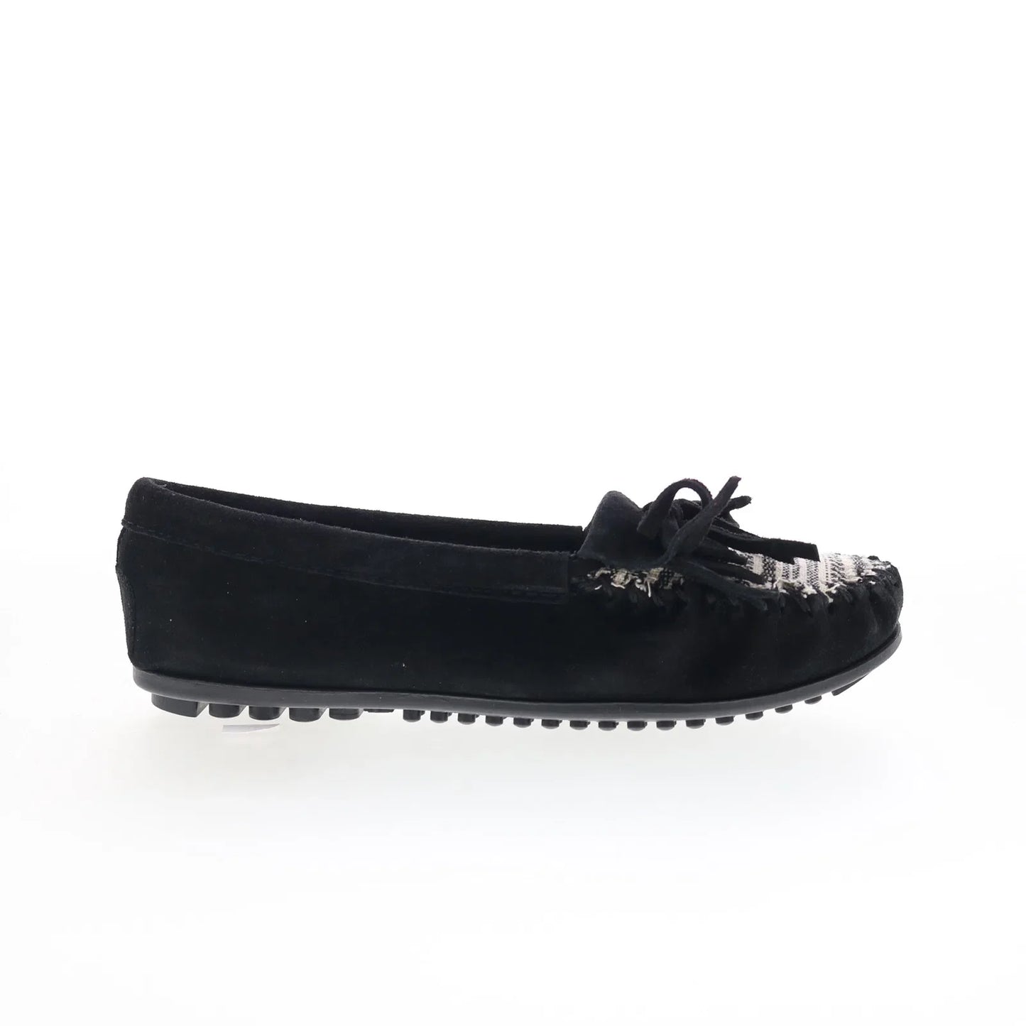 Minnetonka Kilty 410R Womens Black Suede Slip On Loafer Flats Shoes