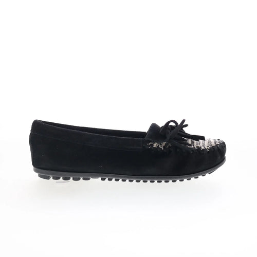 Minnetonka Kilty 410R Womens Black Suede Slip On Loafer Flats Shoes